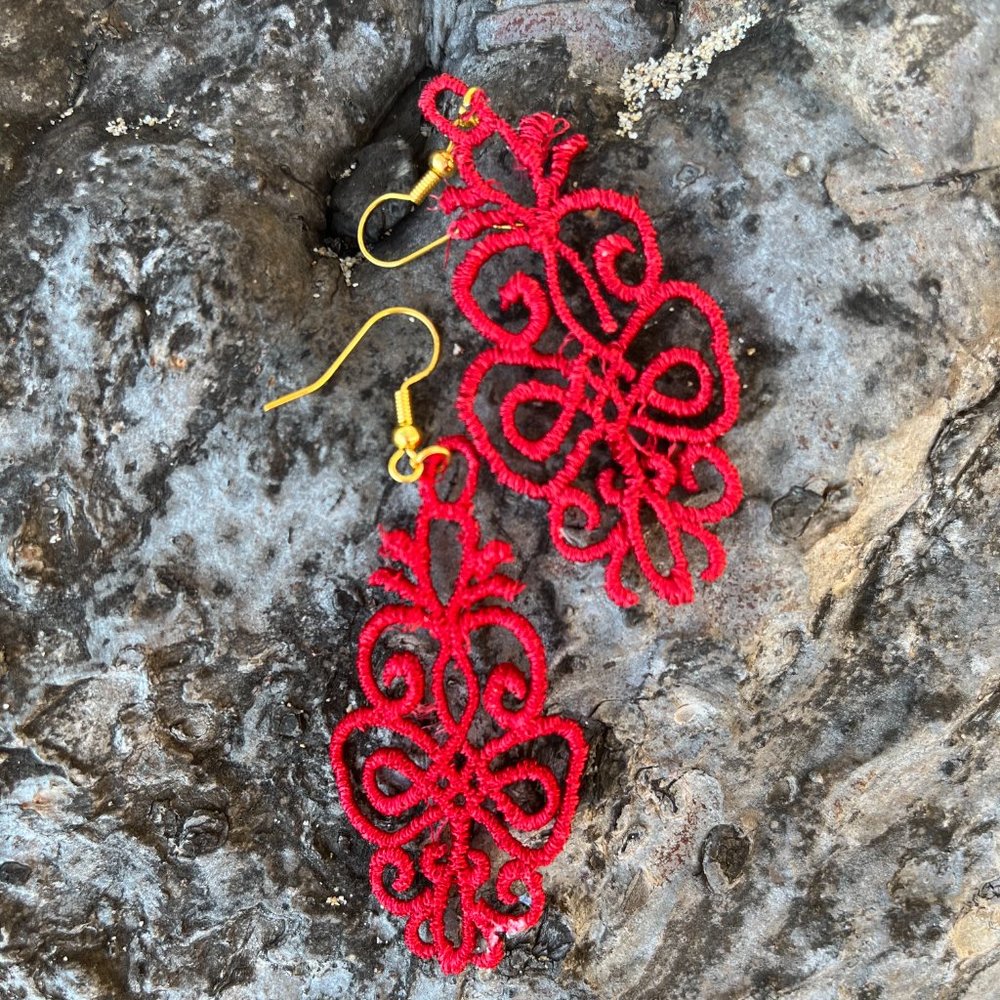 NWT Handmade Embroidered Lace CUSTOM Earrings